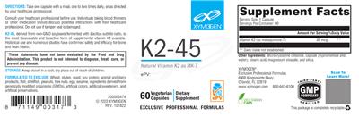 Photo of the XYMOGEN K2-45 label