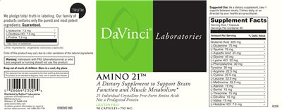Photo of the DaVinci Laboratories Amino 21 label