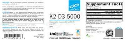 Photo of the XYMOGEN K2-D3 5000 label