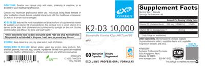Photo of the XYMOGEN K2-D3 10,000 label