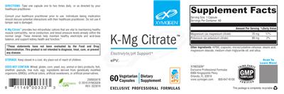 Photo of the XYMOGEN K-Mg Citrate label