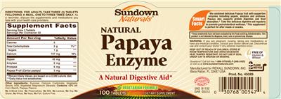 Photo of the Sundown Naturals Natural Papaya Enzyme label