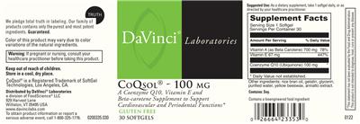 Photo of the DaVinci Laboratories CoQsol - 100 mg label