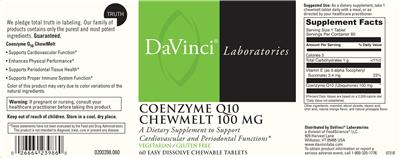 Photo of the DaVinci Laboratories Coenzyme Q10 Chewmelt 100 mg label