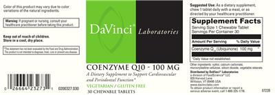 Photo of the DaVinci Laboratories Coenzyme Q10 - 100 mg label