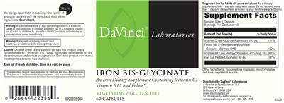 Photo of the DaVinci Laboratories Iron Bis-Glycinate label
