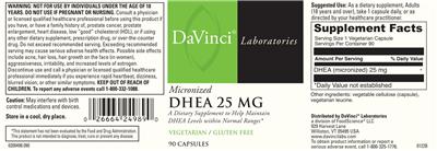 Photo of the DaVinci Laboratories Micronized DHEA 25 mg label