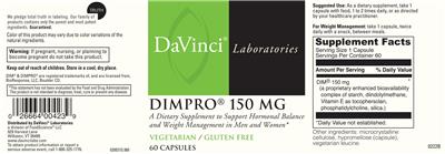 Photo of the DaVinci Laboratories DIMPro 150 mg label