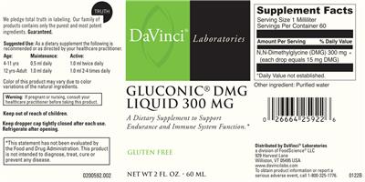 Photo of the DaVinci Laboratories Gluconic DMG Liquid 300 mg label