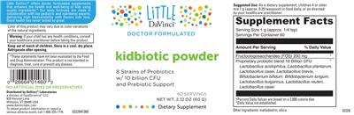 Photo of the Little DaVinci Kidbiotic Powder label
