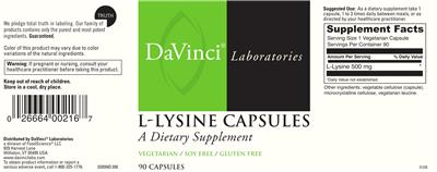 Photo of the DaVinci Laboratories L-Lysine Capsules label