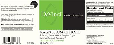 Photo of the DaVinci Laboratories Magnesium Citrate label