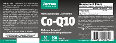 Photo of the Jarrow Formulas Co-Q10 30 mg label