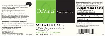 Photo of the DaVinci Laboratories Melatonin-3 3 mg label