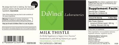 Photo of the DaVinci Laboratories Milk Thistle 300 mg label