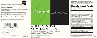 Product label for Multi-Mineral Complex with D3