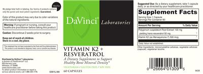Photo of the DaVinci Laboratories Vitamin K2 + Resveratrol label