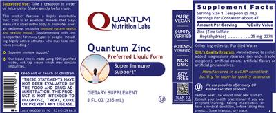 Photo of the Quantum Nutrition Labs Quantum Zinc label