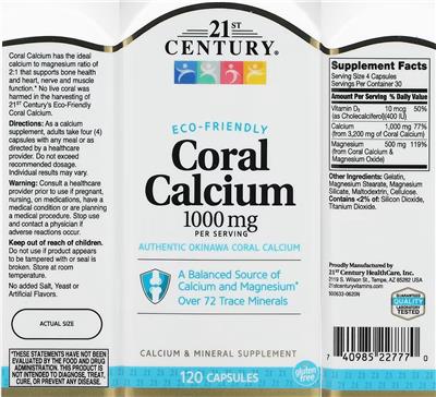 Coral Calcium 1000 mg のラベル画像（NIH DSLD）