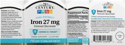 Photo of the 21st Century Iron 27 mg label