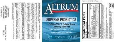 Photo of the Altrum Supreme Probiotics label