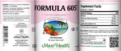 Photo of the Maxi Health Formula 605 label