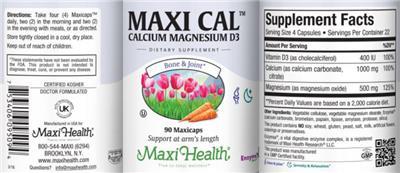 Photo of the Maxi Health Maxi Cal label