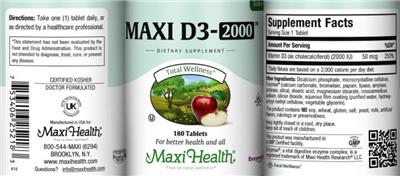 Photo of the Maxi Health Maxi D3-2000 label