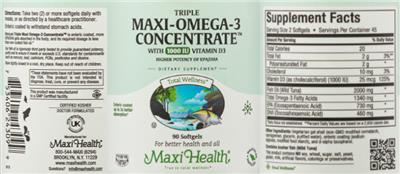 Photo of the Maxi Health Maxi-Omega-3 Concentrate label