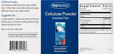 Photo of the Allergy Research Group Cellulose Powder label