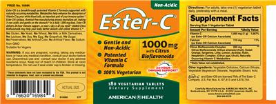 Photo of the American Health Ester-C label