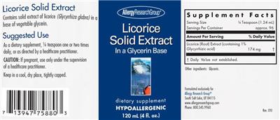Photo of the Allergy Research Group Licorice Solid Extract label