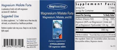 Photo of the Allergy Research Group Magnesium Malate Forte label