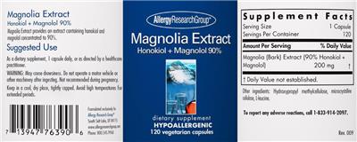 Photo of the Allergy Research Group Magnolia Extract Honokiol + Magnolol 90% label