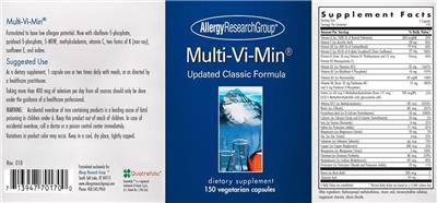 Photo of the Allergy Research Group Multi-Vi-Min label