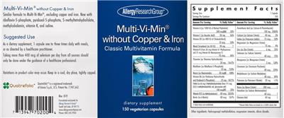 Photo of the Allergy Research Group Multi-Vi-Min without Copper & Iron label