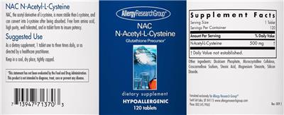 Photo of the Allergy Research Group NAC N-Acetyl-L-Cysteine label