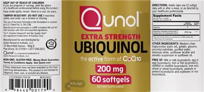 Photo of the Qunol Extra Strength Ubiquinol 200 mg label