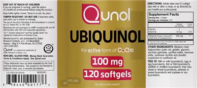 Photo of the Qunol Ubiquinol 100 mg label