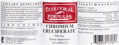 Photo of the Ecological Formulas Chromium Cruciferate 200 mcg label