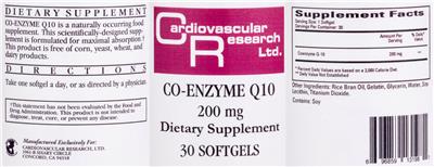 Photo of the Cardiovascular Research Co-Enzyme Q10 200 mg label