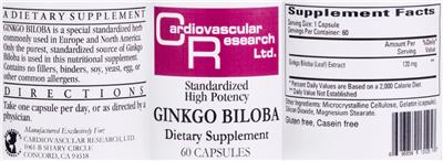 Photo of the Cardiovascular Research Ginkgo Biloba label