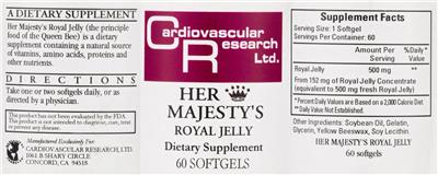 Photo of the Cardiovascular Research Her Majesty's Royal Jelly label