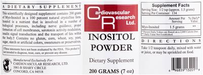 Photo of the Cardiovascular Research Inositol Powder label