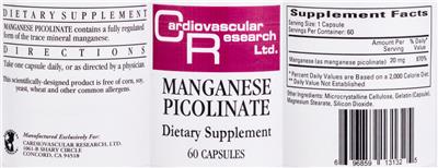 Photo of the Cardiovascular Research Manganese Picolinate label