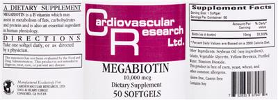 Photo of the Cardiovascular Research Megabiotin 10,000 mcg label