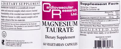 Photo of the Cardiovascular Research Magnesium Taurate label