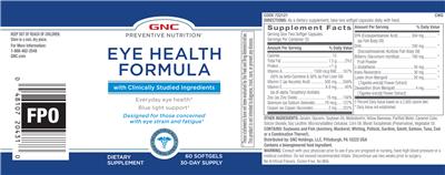 Photo of the GNC Preventive Nutrition Eye Health Formula label