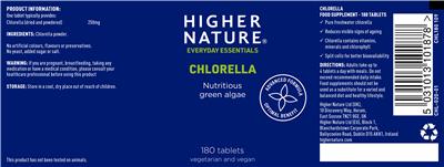 Photo of the Higher Nature Chlorella label