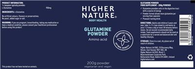 Photo of the Higher Nature Glutamine Powder label